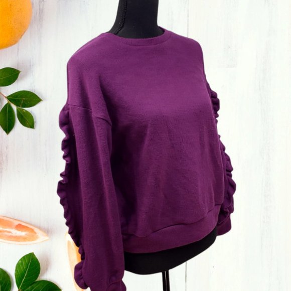 A New Day Purple Ruffle Long Sleeve Sweater Top Size: Medium New With Tags - Picture 5 of 9